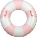 Owntide Large Swim Ring with Handles for Kids Adults, 35 Inch Classic Striped Pool Inner Tubes, Inflatable Pool Floats, Float Naked, Pool Floaties Adult Size for Summer Pool Party Beach Pink 1