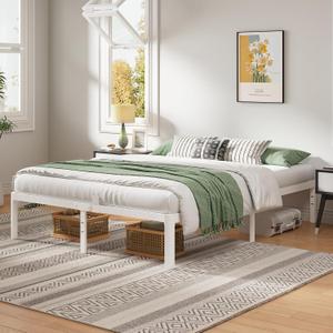 Queen Metal Bed Frame with Round Corner Legs, 14 Inch Platform Bed Heavy Duty Steel Slats Support, Noise Free No Box Spring Needed Easy Assembly(14Q,White)