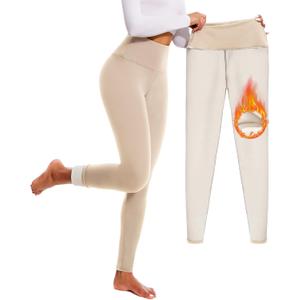 FULLSOFT Thick Fleece Lined Leggings for Women  High Waisted Winter Thermal Warm Yoga Pants Workout Tummy Control Leggings (Small, Light Khaki)