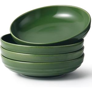 Happy Kit Pasta Bowls 42 Oz, Stoneware Reactive Glaze Serving Bowl Set of 4, 9'' Large Salad Bowls for Fruits, Noodle, Dinner, House-warming Wedding Present, Emerald Green