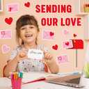 Whaline Valentine's Day Bulletin Board Decoration Love Letter Mailbox Red Pink Heart Envelope Cutouts Plaid Border Trim Valentine Heart Decorative Cutouts for School Classroom Party Decor