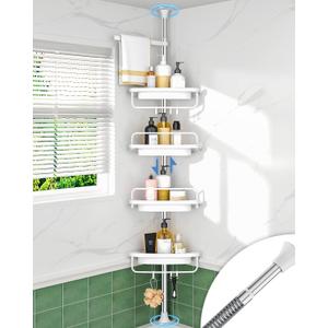 ALLZONE Rustproof Shower Caddy Corner for Bathroom, Tension Corner Shower Caddy Tension Pole, Solid Shower Organizer with 4 Adjustable Shower Shelves, Shower Rack Fit Heights 34 to 116 Inches,White