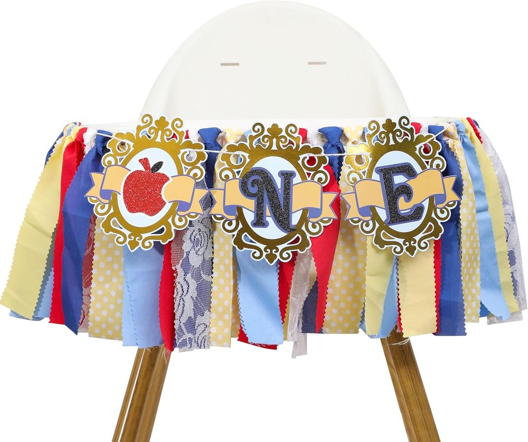 Girls First Birthday High Chair Banner - Princess One High Chair Decoration,Apple First Highchair Banner, Princess 1st Birthday Cake Crush Props