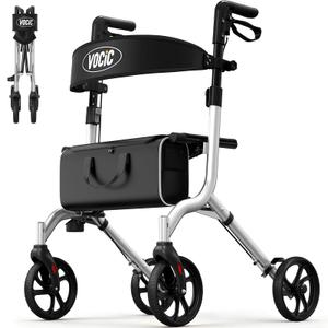 VOCIC Z27 Ultralight 12.7 lbs Rollator Walker with Seat for Seniors