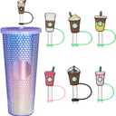 2 x Straw Cover Compatible With Starbucks Cup, 7Pcs Reusable Drinking Straw Cover, Splash Proof Straw Cover Cap, Straw Covers Cap for Tumbles,Cups Accessories (7-8MM-7PCS).