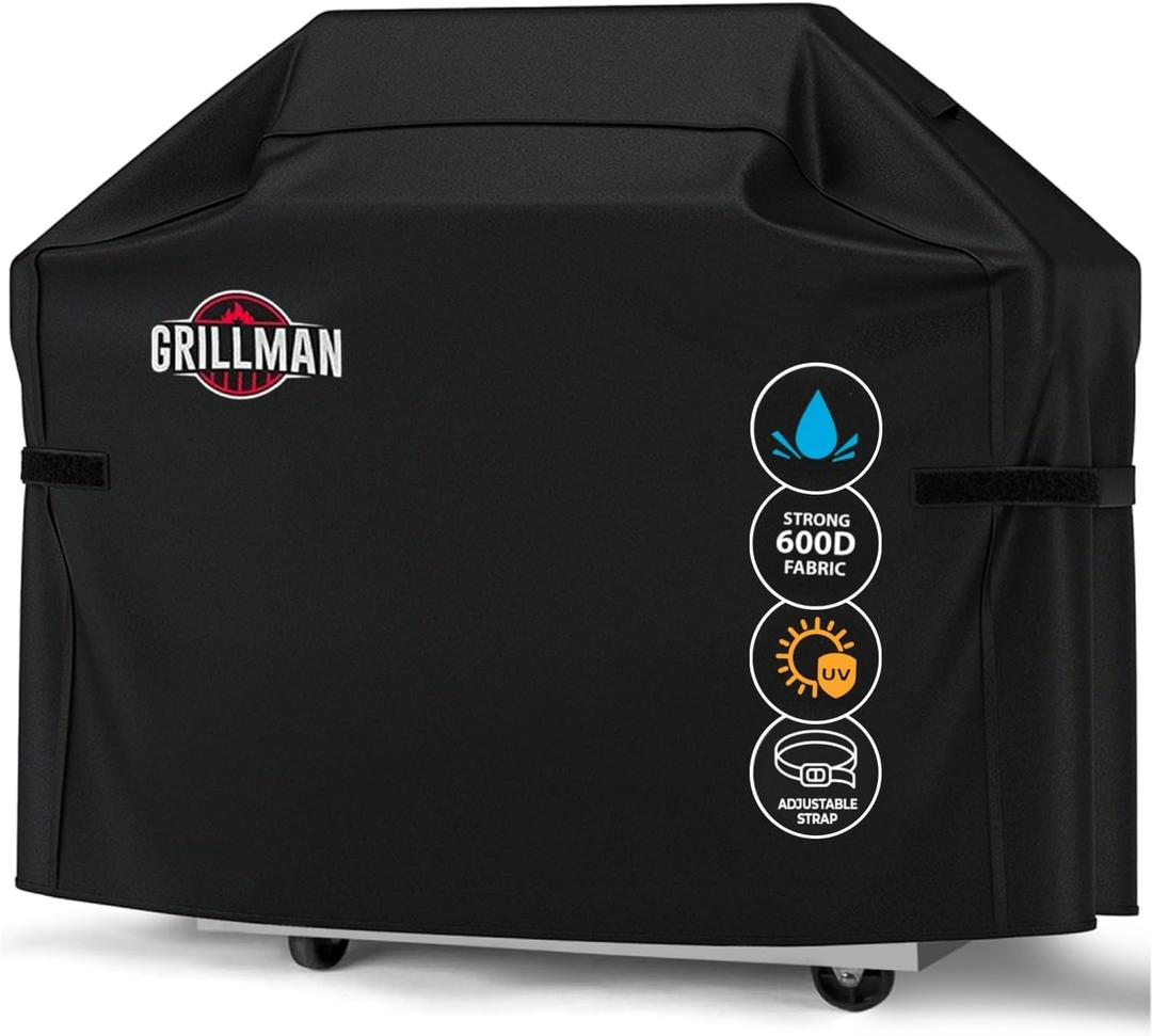Grillman Grill Cover, BBQ Outdoor Grill Covers, Charcoal, Gas Grills, Waterproof, Rip-Proof, Weather-Resistant, Anti-UV, Barbecue Cover for Weber, Genesis, Charbroil, Nexgrill (Black, 58 Inch)