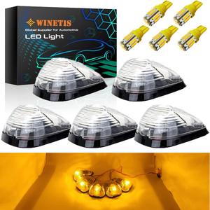 Clear Roof Cab Marker Lights Top Clearance Running Light w/ 168 Amber LED Bulbs Aftermarket Replacement Compatible with 99-16 Ford F150 F250 F350 F450 F550 Super Duty Pickup Trucks SUV (Qty:5)