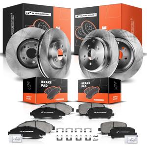 A-Premium Front Vented & Rear Solid Disc Brake Rotors + Ceramic Pads Kit Compatible with Honda and Acura Models - Pilot 2009-2015, MDX 2007-2013, ZDX 2010-2013, 12-PC Set