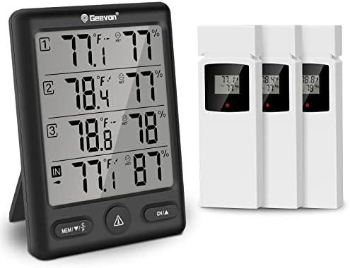 Geevon Indoor Outdoor Thermometer Wireless with 3 Remote Sensors, Digital Hygrometer Thermometer, Wireless Temperature Humidity Monitor Gauge with 200FT/60M Range (Black)