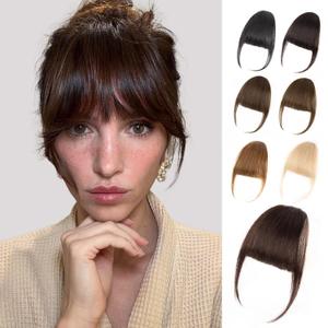EINAEY Clip in Bangs 100% Real Human Hair, Dark Brown Wispy Fake Bangs, Bangs Hair Clip & Clip On Bangs for Women, Fringe with Temples, Natural Blend