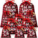 Wesnoy 20 Pack Christmas Drawstring Gift Bags with Tags, Xmas Gift Bags Assorted Sizes Bulk, Large Medium Small Holiday Gift Bag for Party Favors Present Wrapping (Red and Black)