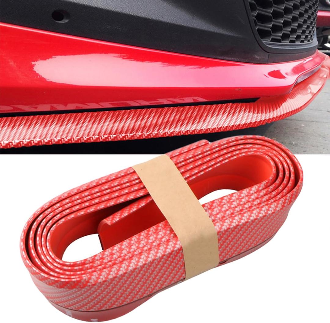Car Front Bumper Protector Self-Adhesive Auto Splitter Body Spoiler Skirt Rubber Bumper Lip Trim Spoiler 2.5M/8.2ft(Carbon Fiber red)