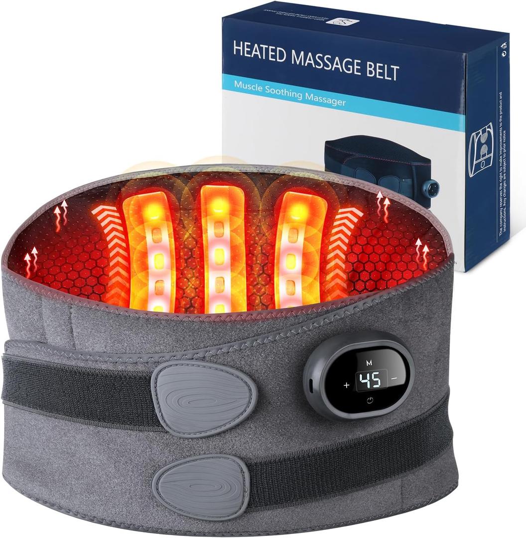 Cordless Heating Pad for Back Pain Relief, Lumbar Massaager with Heat, Rechargeable Heating Massage,Heated Back Belt Abdomen Warmer Lumbar Support (Black)