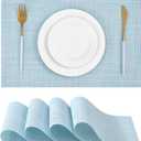 Leetaltree Soft Sky Blue Woven Placemats Set of 4 - Heat Resistant Non-Slip Place mats for Dining Table, Washable Durable PVC Vinyl Woven Table Mats(Sky Blue, 4)