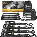 4Pcs Ratchet Strap Tie Down Kit | 1.6x 10FT Heavy Duty Ratchet Straps with Padded Handles+Coated S Hooks+Soft Loop Tie-Downs -6000 Pound Break Strength (Black)