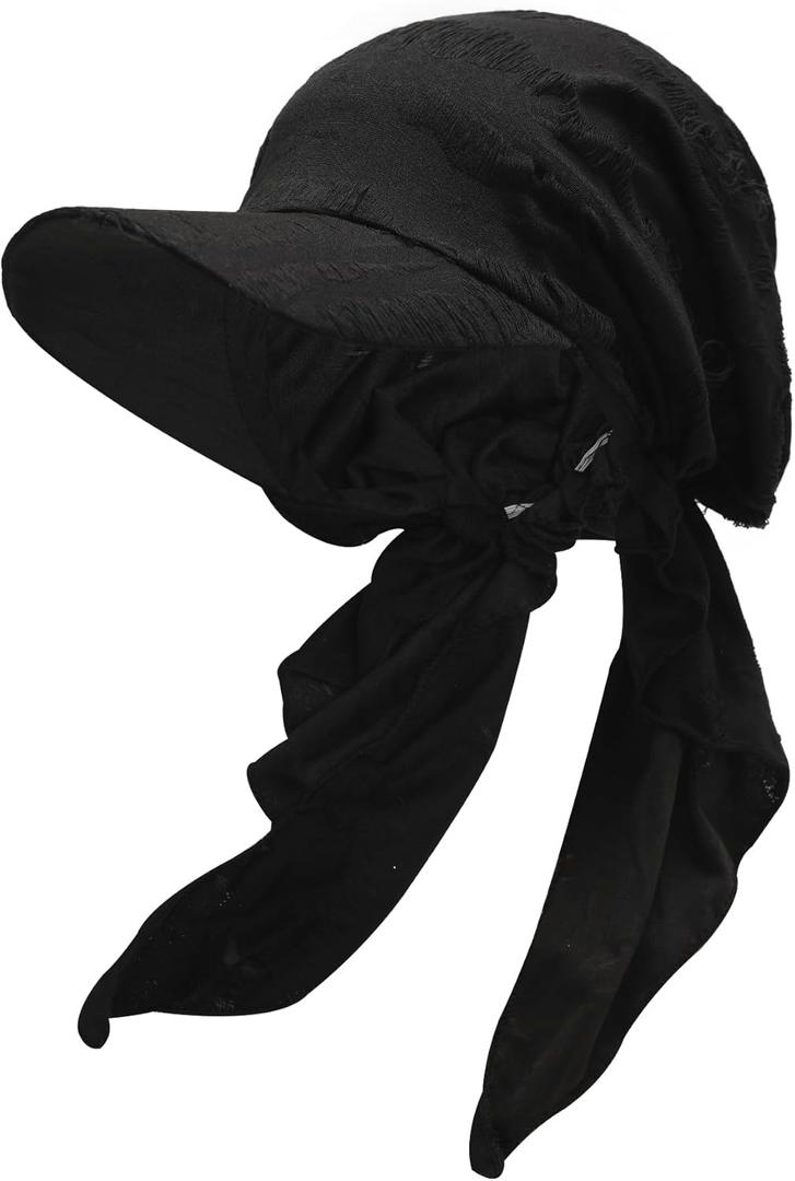 ZLYC Chemo Headwear for Women Brim Visor Head Scarf Pre Tied Headwraps Lightweight Skull Cap (Ripped Black)
