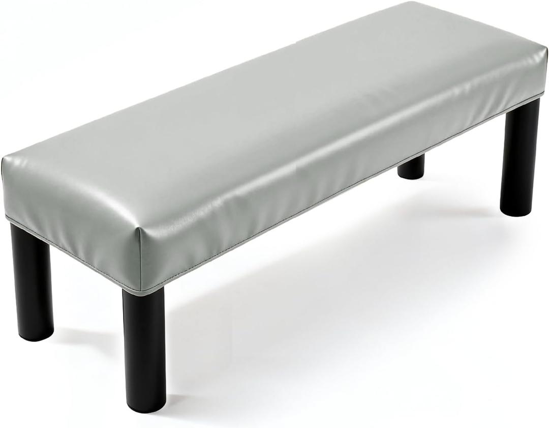uxcell Waterproof Dining Bench Cover, Stretch PU Leather Rectangular Bench Seat Protector Slipcover 31.5"-39.4" for Piano Benches Kitchen Dining Room Chairs, Light Gray