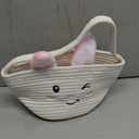 Cute Baby Basket, Bunny Woven Basket with Handle, White Baskets for Gifts Empty, Small Storage Baskets Decorative with Removable Rabbit Ears for Nursery, Mothers Day, Baby Shower, 9.8" X 6.5"
