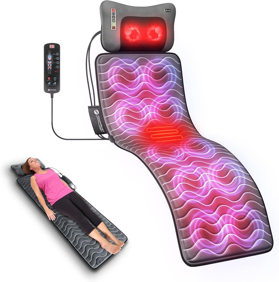 Powermat by Powerfit  Full Body Massage Mat with Detachable Massage Pillow, 9 Intensity Levels, 9 Massage Modes & 3 Heat Therapy Settings | Alleviates Muscle Pain, Improves Circulation, Stress Relief