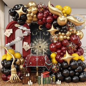 Black Burgundy Gold Balloons Garland Kit Burgundy Maroon Black Metallic Confetti Balloon Arch with Gold Long Balloon Star Foil Balloons for Halloween Birthday Baby Shower Party Decor