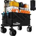 40" L Collapsible Wagon Cart Foldable, 500lbs Weight Capacity 250L Heavy Duty Folding Beach Wagons with Big All-Terrain Wheels, Utility Carts for Groceries, Shopping, Camping, Sports - Black