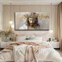 Large Jesus Portrait Canvas Wall Art Abstract Gold Thorns Jesus Painting Decor Pictures Beige Gray Christian God Posters Prints for Dining Living Prayer Room Kitchen Church Wall Bedroom Decoration, 24"L x 12"W