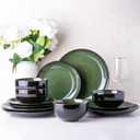 LERATIO Ceramic Dinnerware Sets for 4,Handcraft Stoneware Plates and Bowls Sets,Highly Chip and Crack Resistant | Dishwasher & Microwave & Oven Safe Dishes set,Reactive Glaze Dinnerware- Service for 4 (Dreamy Moonlight-Green)