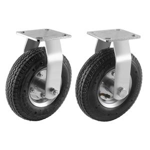 (2 Pack) RRQ 8 Inch Caster Wheels, Pneumatic Rigid Caster Wheels with Zinc Top Plate for Cart, Dolly, Trolley, Workbench and Wagon, All Terrain Casters, Black Rubber Wheels, 590 Lbs Total Capacity