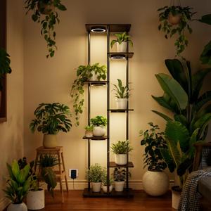 Bstrip Plant Stand Indoor with Grow Lights, 7-Tier Flower Rack, 5-Pack Full Spectrum Lights with Timer, Corner Plant Stand for Indoor Plants, 53" Tall Rectangular Stand for Living Room, 53.0" H -Double-Row Discs