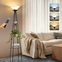 Luvkczc Upgraded Floor Lamp with 3-Tier Shelves & Remote, 69-inch Dimmable Standing Lamp with Adjustable Color Temperatures, Modern Torchiere Floor lamp for Living Room, Bedroom, Office, Black