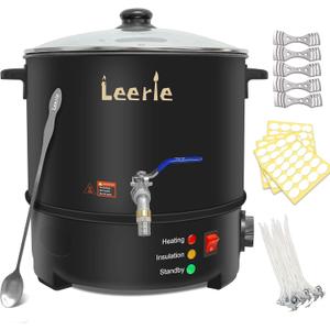 Leerie 20Lbs Commercial Wax Melter for Candle Making, L10 Extra Large Electric Wax Melting Pot Kit for Candle Making Business with Heating Core Brass Spout & Temp Control & Heat Resistant Handle, 8 ounces