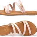 Trary Women's Flat Sandals, Round Open Toe Multi Strap Slide Sandals with Metal Accent, Strappy Dressy Summer Flip Flops Comfortable Casual Beach Shoes for Women US 7.5