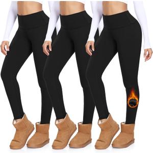 MOREFEEL 3 Pack Thermal Fleece Lined Leggings Women,High Waisted Tummy Control Warm Winter Yoga Workout Thick Pants (Small-Medium, Black/Black/Black)