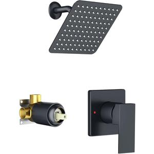 SunCleanse 8 Inch Matte Black Rain Shower System with Pressure Balanced Anti-Scald Valve, Solid Brass Rough-In Valve & Single Handle Trim Kit, Shower Faucet Set for Home Bathroom Remodel Apartment