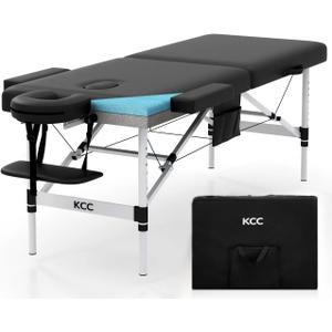 KCC Memory Foam Massage Table Premium Portable Foldable Massage Bed Height Adjustable, 84 Inches Long 28 Inchs Wide Home Salon Spa Bed Tattoo Table with Accessories &Carrying Case, Easy Set Up (Aluminum Frame)