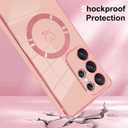 OOK Magnetic Phone Case for Samsung Galaxy S25 Ultra 6.9 Inch [Wireless Charging Compatible] Soft TPU Heart Design Shockproof Protection Electroplated Slim Case with Strap Lanyard - Pink