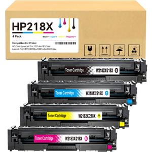 218X High Yield Toner Cartridge (No Chip) Replacement for HP 218X/218A to Compatible with HP Color Laser Jet Pro 3201dw MFP 3301cdw MFP 3301fdw MFP 3301sdw (4 BK/Y/C/M) W2180/2181/2182/2183X (No Chip)