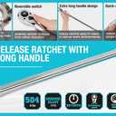 DURATECH Extra Long Handle 1/2-Inch Drive Ratchet, 90-Tooth Quick-release Ratchet Wrench with 20" Extra Long Handle, Teardrop Ratcheting, Reversible, Chrome Alloy Made, CR-MO Head,Full Polished