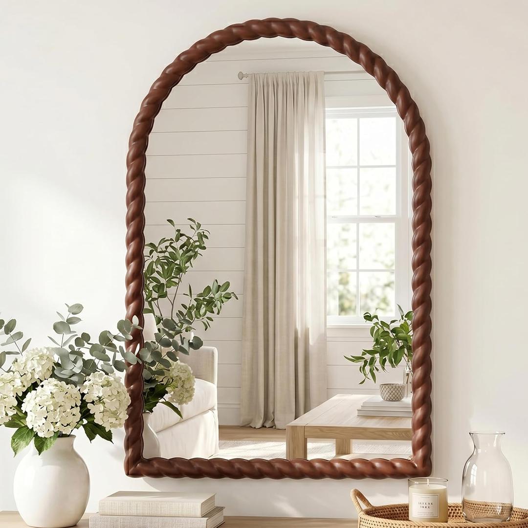 36"x24" Arched Solid Wood Farmhouse Decorative Wall Mirror