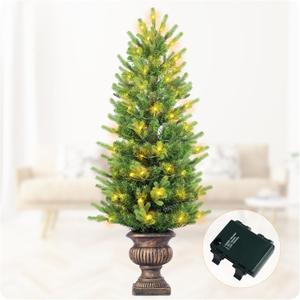 Gfilay 4FT Prelit Potted Artificial Christmas Tree with Lights  Battery Operated Front Porch Christmas Tree with 8 Lighting Modes, Green Pine Branches for Outdoor or Indoor Holiday Decoration
