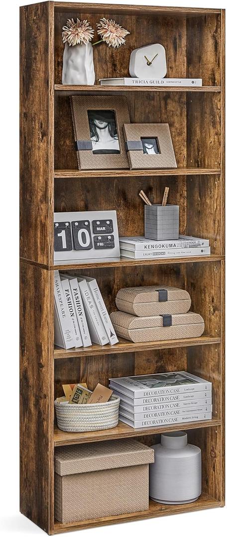 VASAGLE CUSTOS Collection - Bookshelf, 6-Tier Bookcase, Book Shelf, Open Storage Shelf, 9.4 x 23.6 x 63.3 Inches, for Living Room, Home Office, Dinning Room, Rustic Brown ULBC166X01 (6 Tiers (23.6"W))