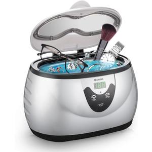 UKOKE 3800S Professional Ultrasonic Jewelry Cleaner Machine, 0.6L Portable Household Timer Device for Eyeglasses, Dentures, Watches, Rings | Silver, Fast Deep Cleaning for Small Accessories
