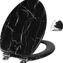 Angel Shield Marble Toilet Seat Durable Molded Wood with Quiet Close,Easy CleanQuick-Release Hinges (Elongated,Black Marble)