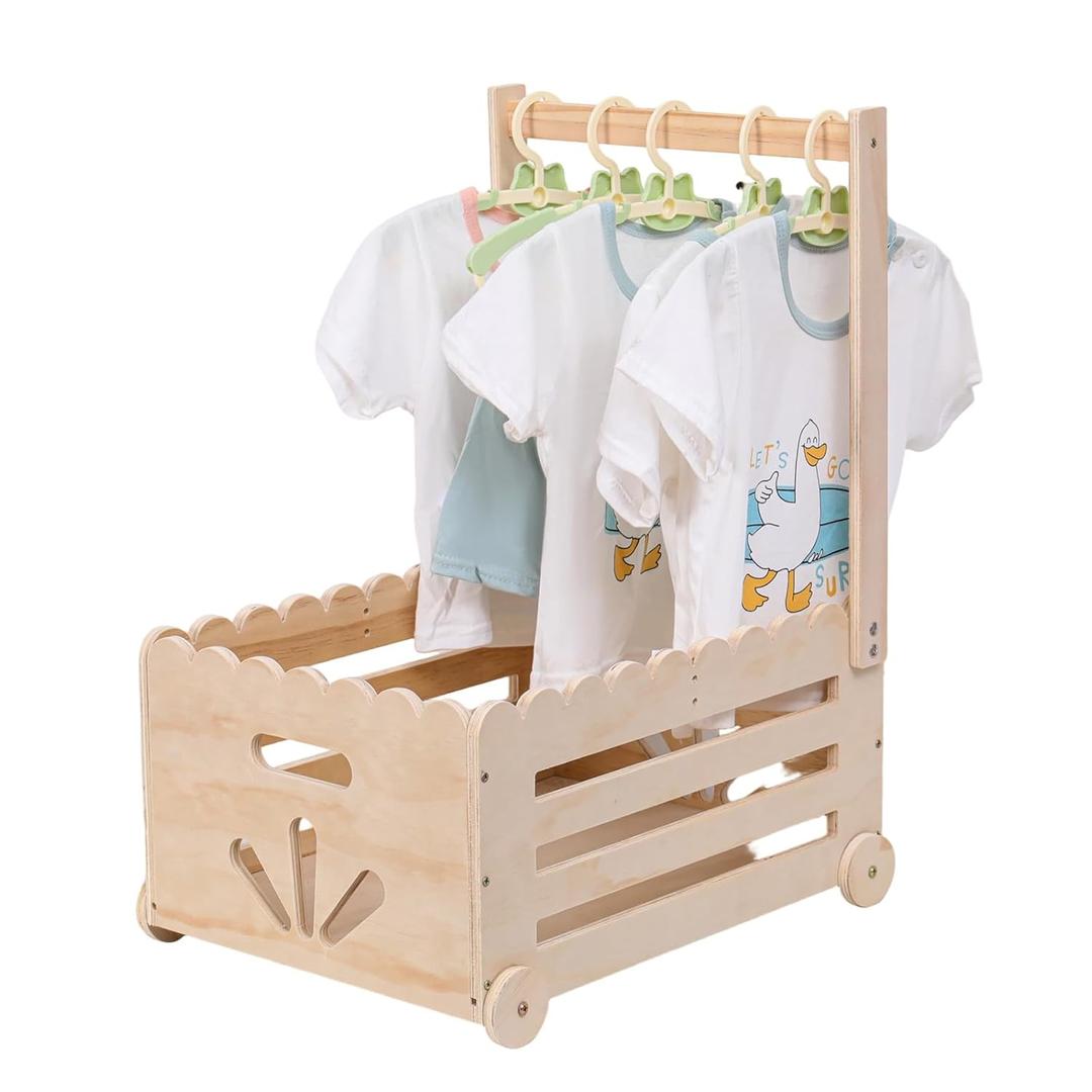 Wooden Baby Shower Crate Closet with Wheels,Baby Girl Boy Shower Gift Basket with Handle,Pushable Baby Shower Gifts Baby Basket,Personalized Baby Gifts for New Parent of Newborn Excluding hangers