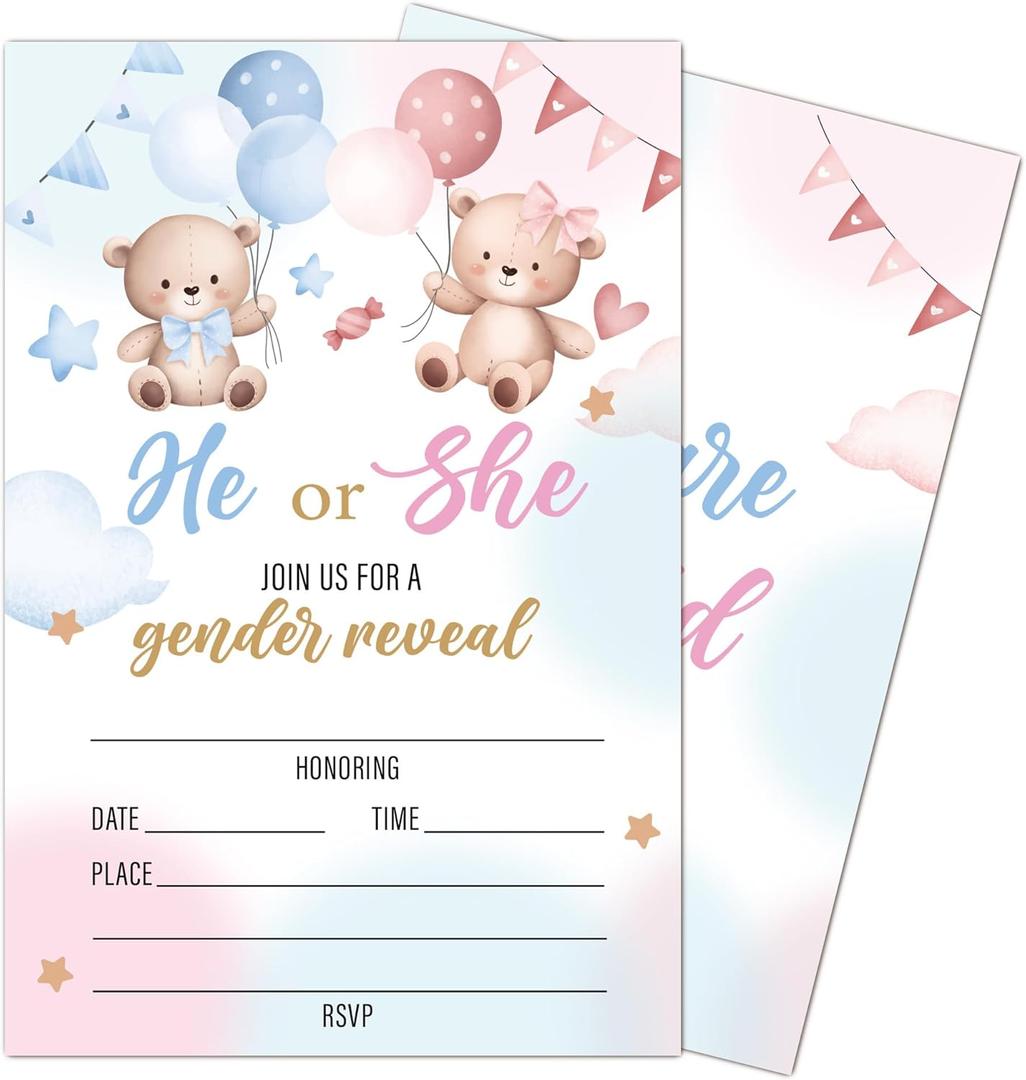 Boy OR Girl Gender Reveal Invitations, Baby Shower Invitations for Girl Boy, 20 Double Sided Gender Reveal Game, Party Favors Baby Shower-A17
