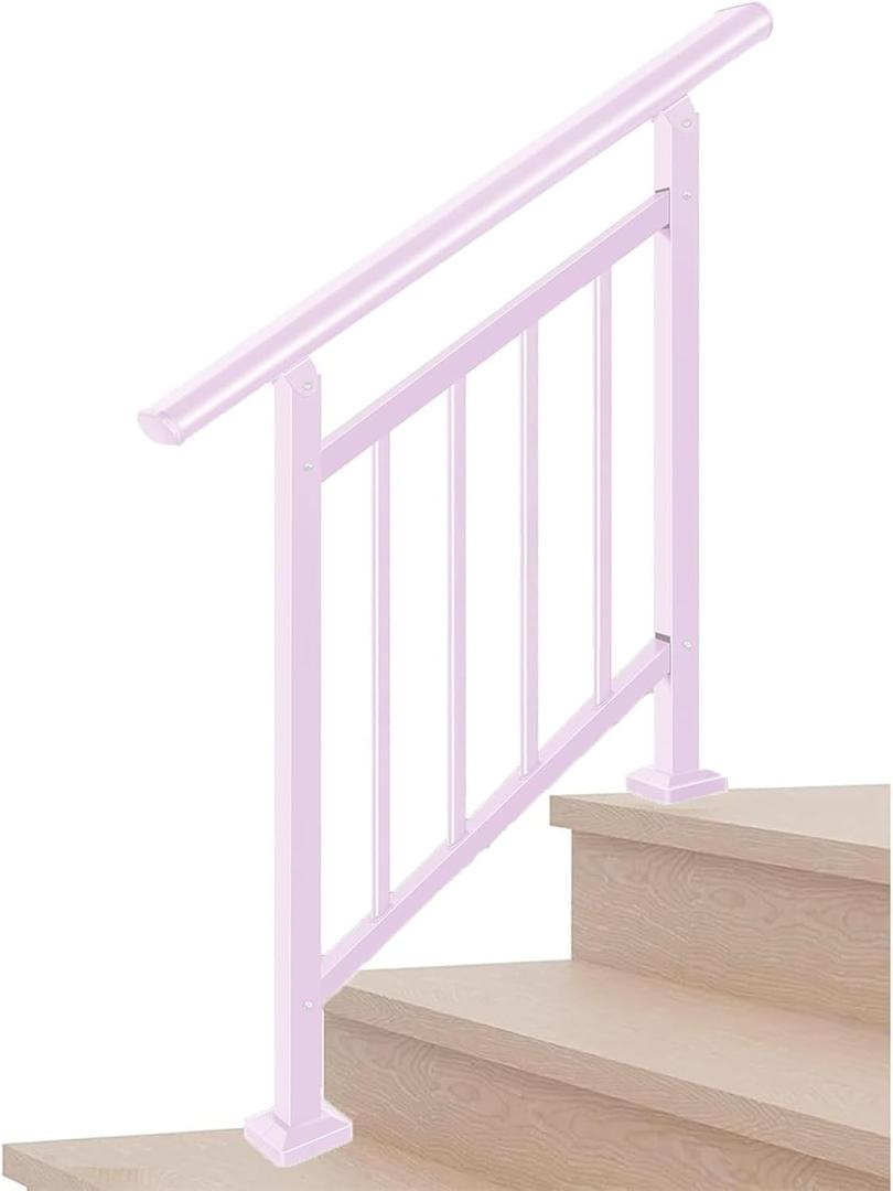 Hand Rails for Outdoor Steps,4 Step Stair Handrail & Indoor Stair Railing KitMetty Metal Railings for Outdoor Steps and Hand Rails for Seniors for Porch Railing (White with Balusters)