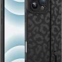MOWIME Compatible with iPhone 16 Pro Case with Strap Wrist, Cheetah Print Shockproof Soft TPU Protective Case for Women Girls, Slim Anti Scratch Case for iPhone 16 Pro 6.3 Inch, Black