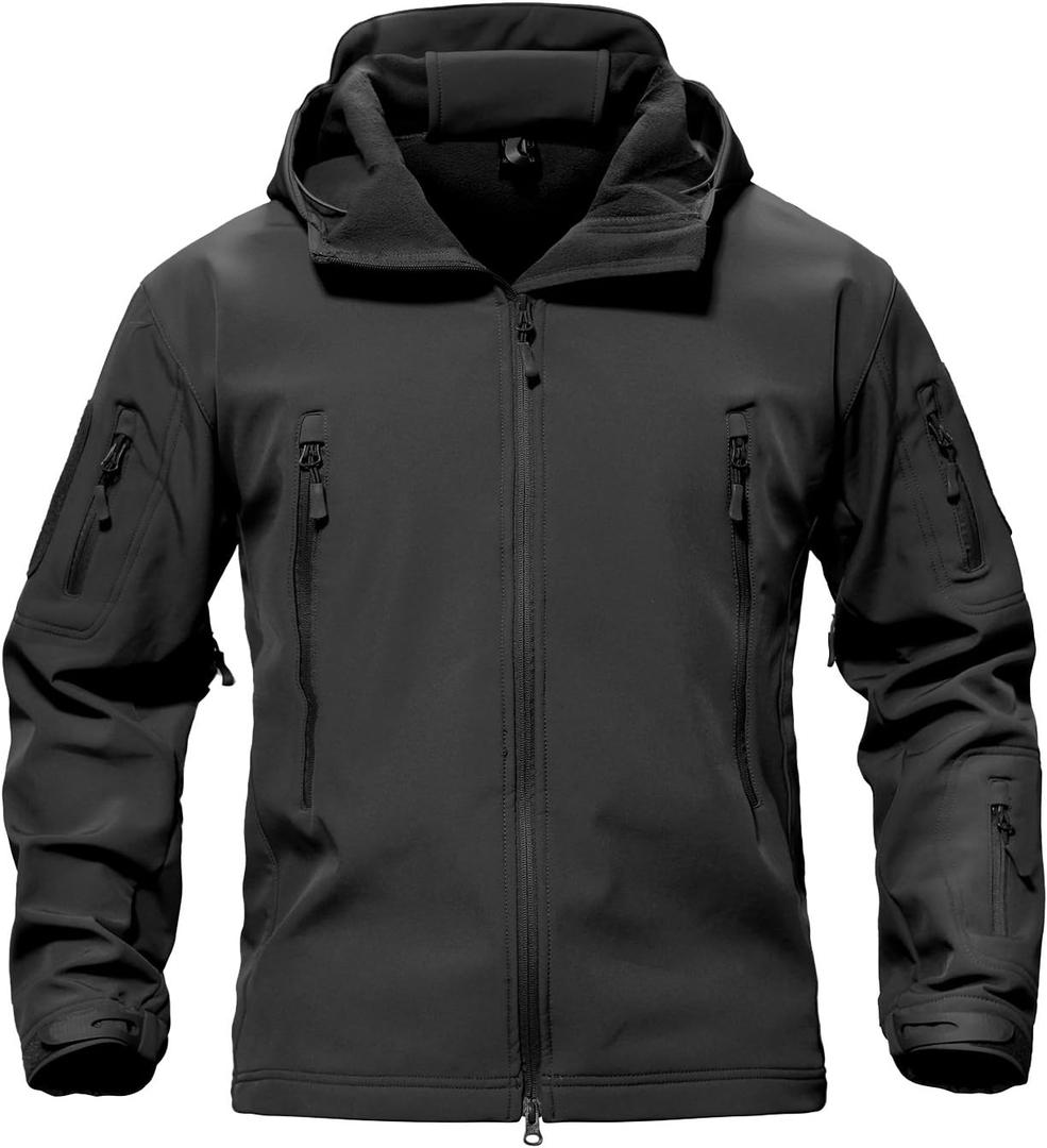 TACVASEN Men's Special Ops Military Tactical Rain Jackets Winter Warm Fleece Softshell Hooded Raincoat Snowboard (Medium, Black)