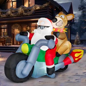 JOIEDOMI 7 FT Long Christmas Inflatables Outdoor Decorations, Inflatable Santa Riding Motorcycle with Reindeer, Blow Up Yard Decoration with Build-in LED for Xmas Party Outdoor Yard Garden Lawn Dcor