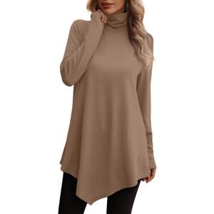 JUSTFASHIONNOW Turtle Neck Shirts for Women Long Sleeve Tunic Tops to Wear with Leggings Dressy Casual Fall Clothes 2025 (Large)